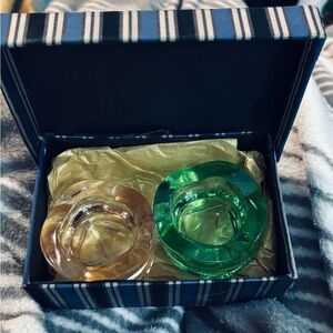 Blown Glass Tea Light Candle Holders - Green and Pale Pink